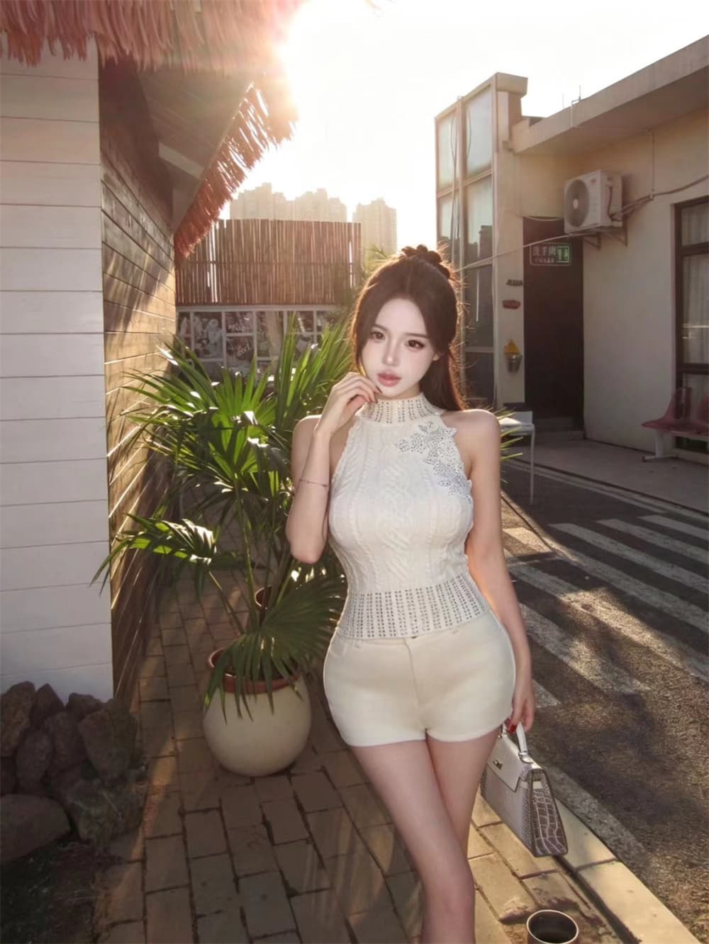 무거운 작업 핫픽스 순수한 욕망 반하이넥 니트 작은 슬링 조끼 여성 여름 민소매 행침 목 맨위 상세 이미지 13