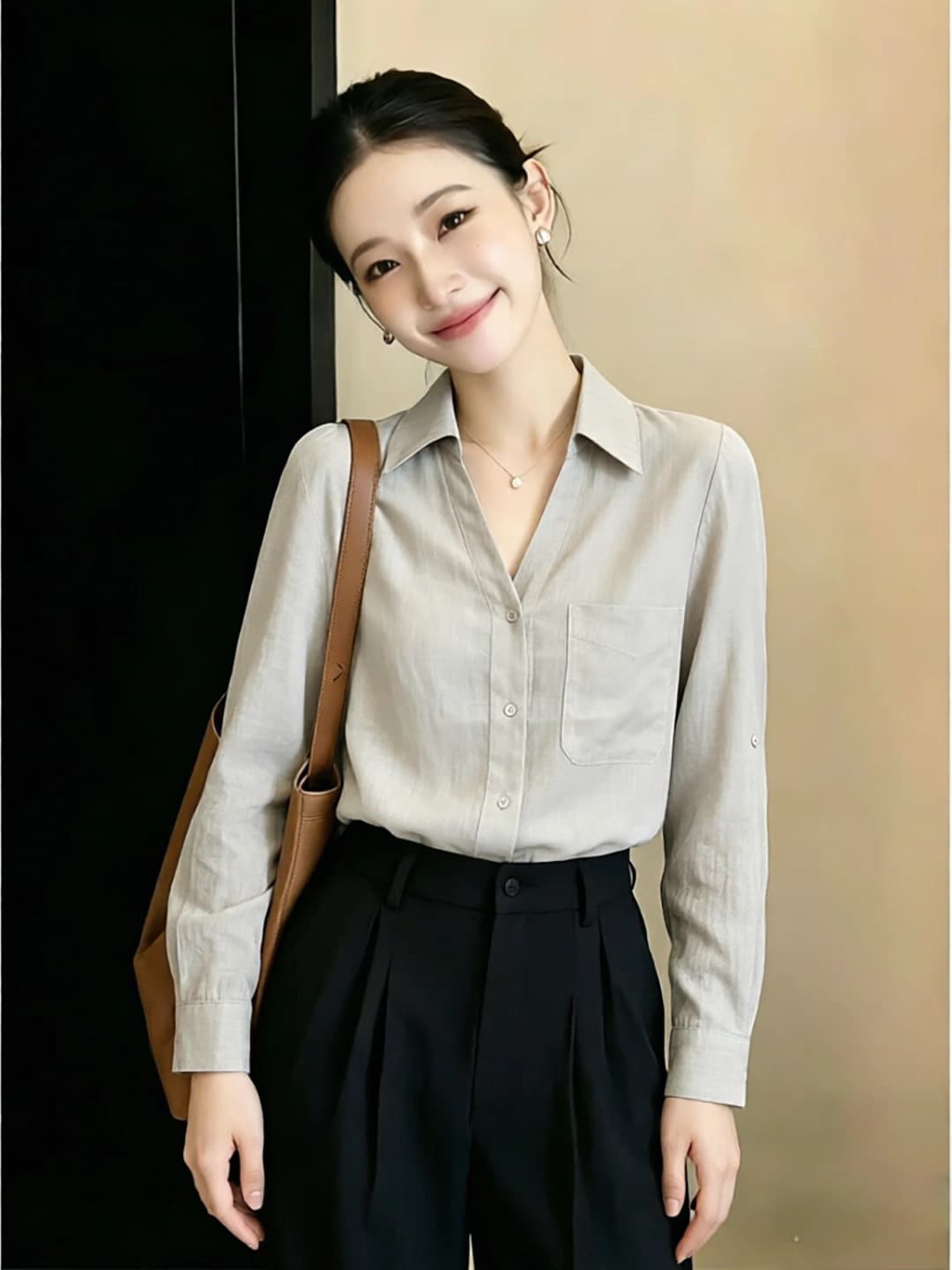 프랑스식 품격 V넥 아마 여성 셔츠 여름 얇은 스타일 오래된 돈 바람 자외선 차단 맨위 느긋한 루즈핏 면 린넨 셔츠 이미지 3