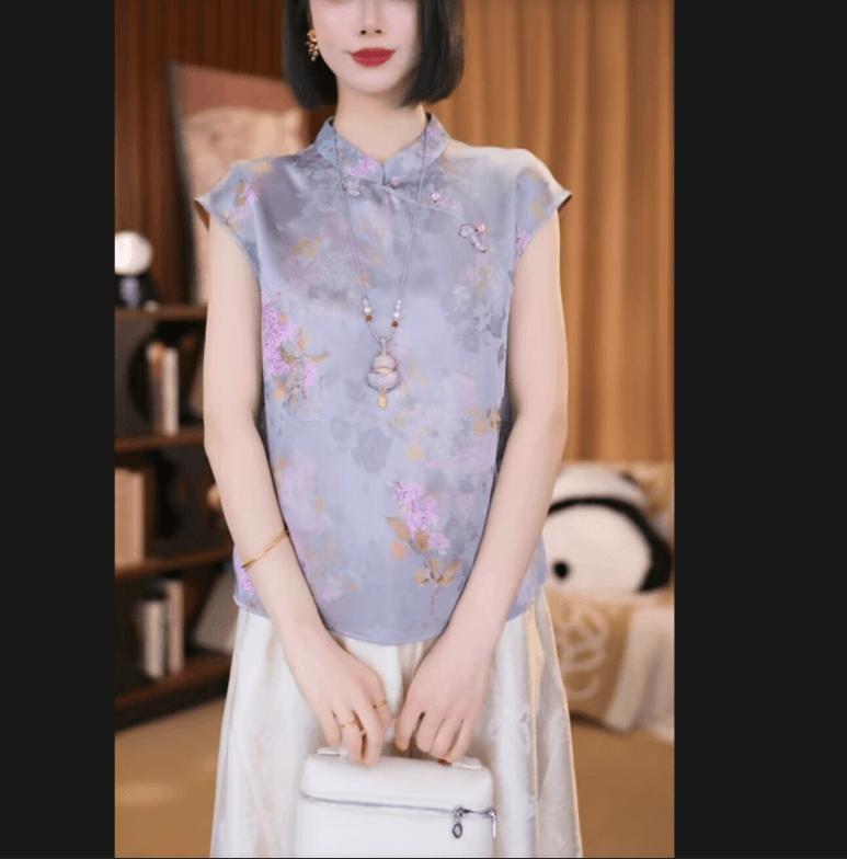 복숭아 안개 새로운 중식 스탠드 칼라 비스듬한 襟 맨위 2026 봄 아모이 얇고 가벼운 맨위 작은 셔츠 상세 이미지 1