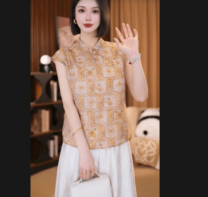 칭란 새로운 중식 스탠드 칼라 비스듬한 襟 맨위 2026 봄 아모이 얇고 가벼운 맨위 작은 셔츠 이미지 2