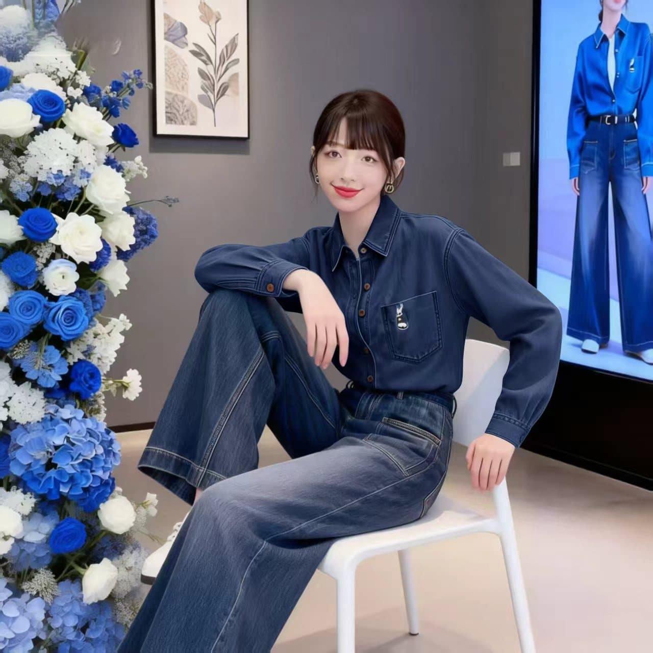 레트로 자수 진한 파란색 데님 셔츠 봄 가을 새로운 캐주얼 출퇴근 패션 다용도 셔츠 재킷 상세 이미지 3