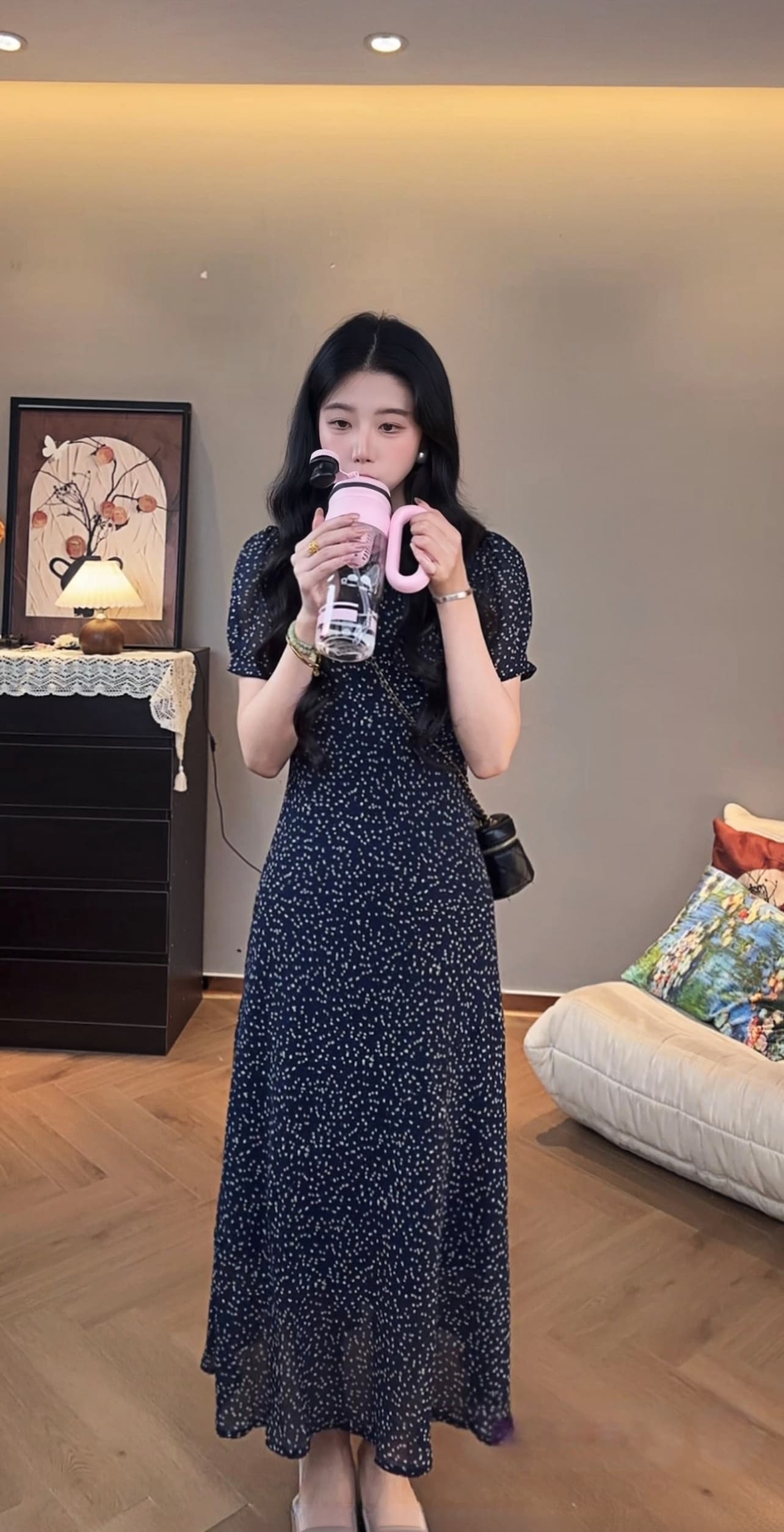 여름 새로운 한 부서 통기성 휴가 허리 수축 롱 스커트 슬림해 보이는 꽃무늬 드레스 상세 이미지 6