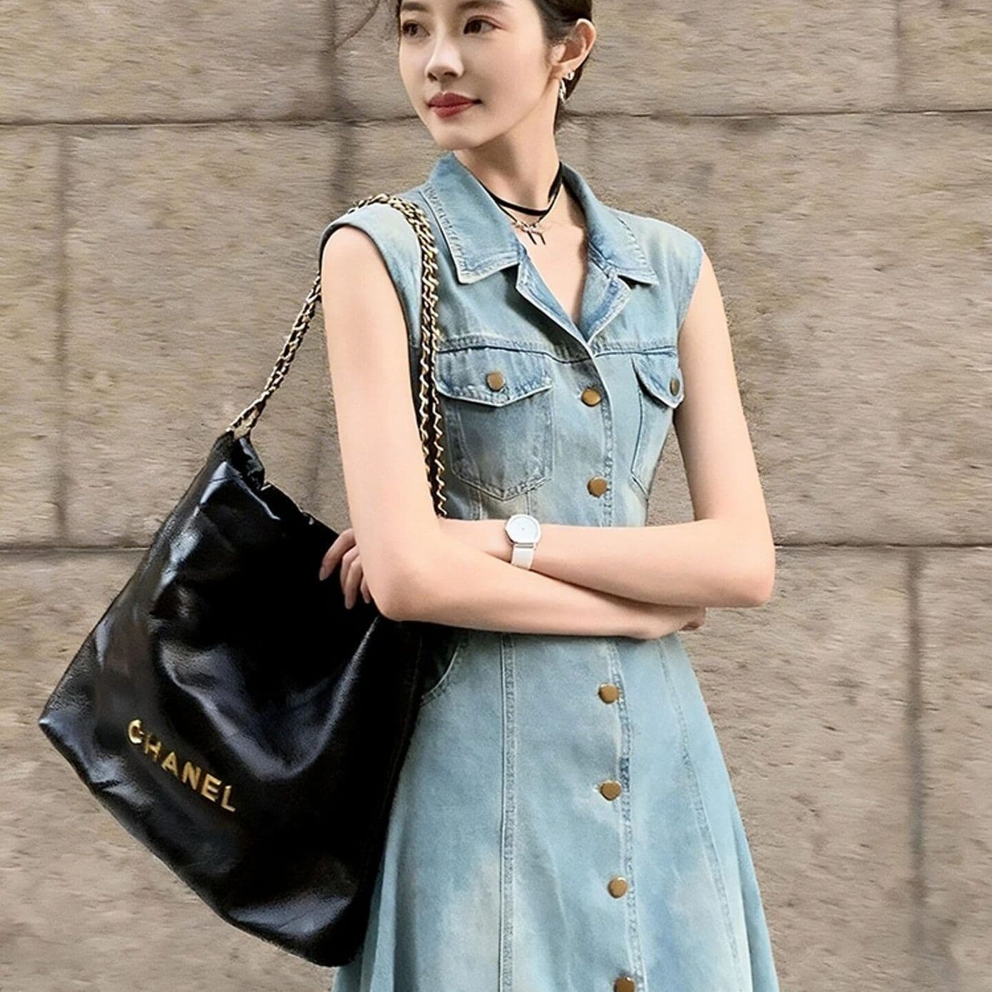 파란색 데님 민소매 여성 드레스 여름 2026 새로운 프랑스식 캐주얼 슬림해 보이는 고유 한 아름다운 꼬집기 허리 치마 이미지 3