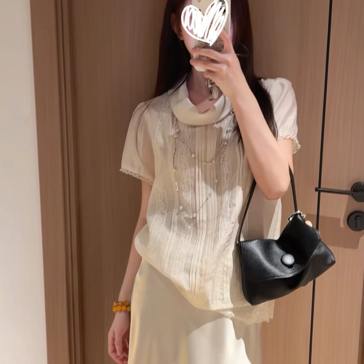프랑스식 빛 럭셔리 작은 대중 아니요 명중 섹션 레이스 조각 반팔 여성 셔츠