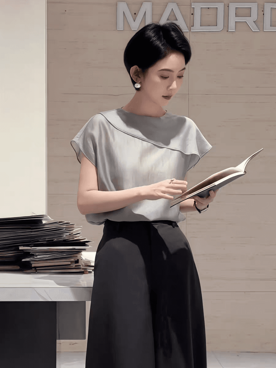 비대칭 칼라 비스듬한 자르다 셔츠 2026 여름 새로운 맨위 이미지 4