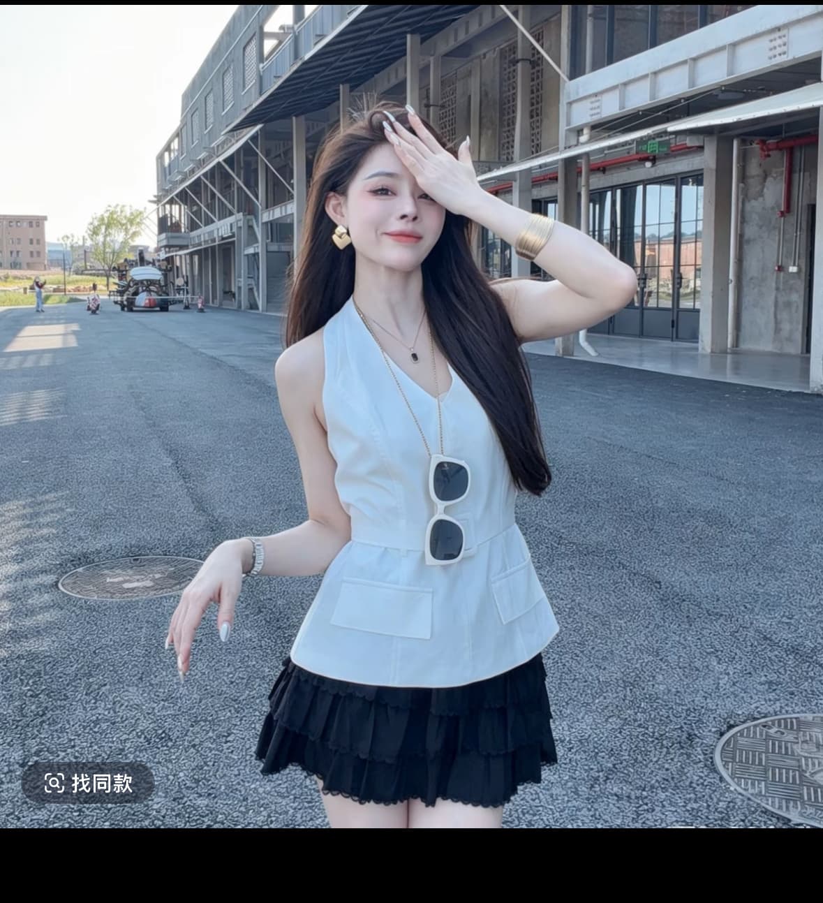 샤오 크릭 의류 여름 새로운 패션 캐주얼 외국 가스 레이스업 허리 수축 슬림해 보이는 민소매 세트 상세 이미지 7