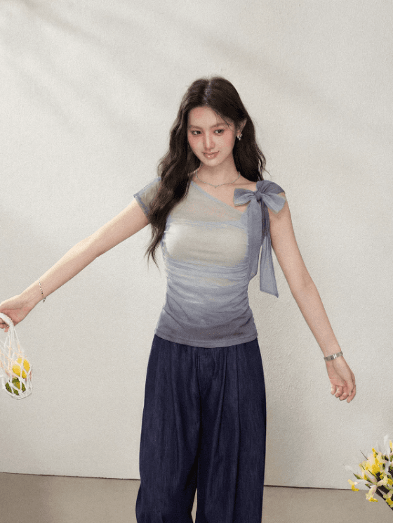 장 소다 2026 여름 새로운 보라색 자이언트 잘 생긴 반팔 티셔츠 여성 디자인 센스 홀로우 아웃 허리 수축 품격 맨위 이미지 4