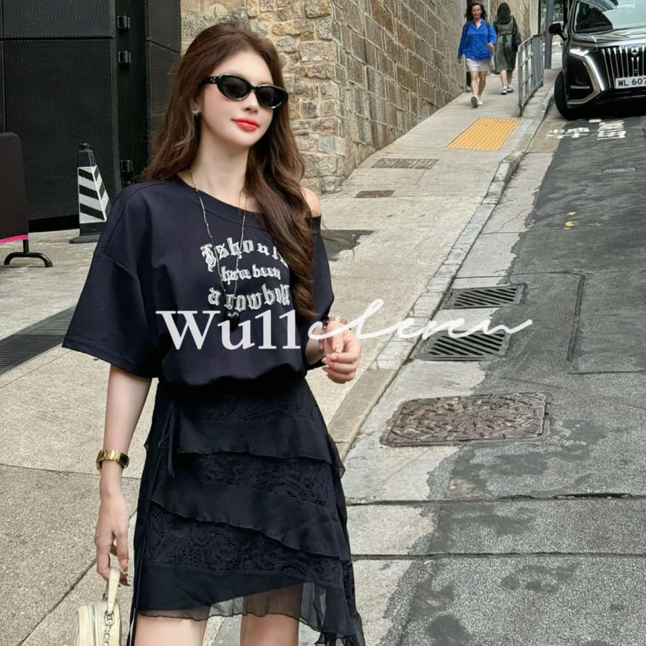 wu11 라이 경기 서울 느긋한 바람 한푸 비스듬한 어깨 드레스 랩스커트팬츠 패션 투피스 세트 이미지 2