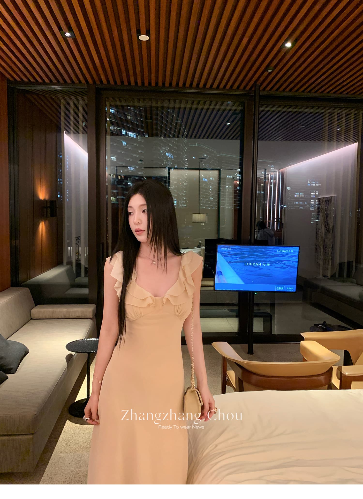 서주 장 챕터 그는 Cypress 로렐 프릴 슬립 쉬폰 여성 드레스 프랑스식 부드러운 허리 수축 휴가 길다 치마 이미지 2