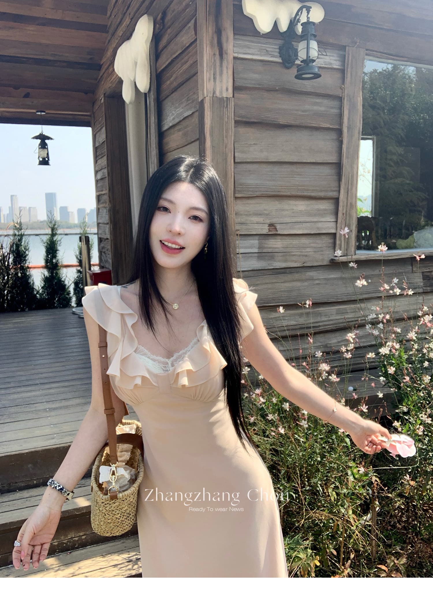 서주 장 챕터 그는 Cypress 로렐 프릴 슬립 쉬폰 여성 드레스 프랑스식 부드러운 허리 수축 휴가 길다 치마 상세 이미지 3