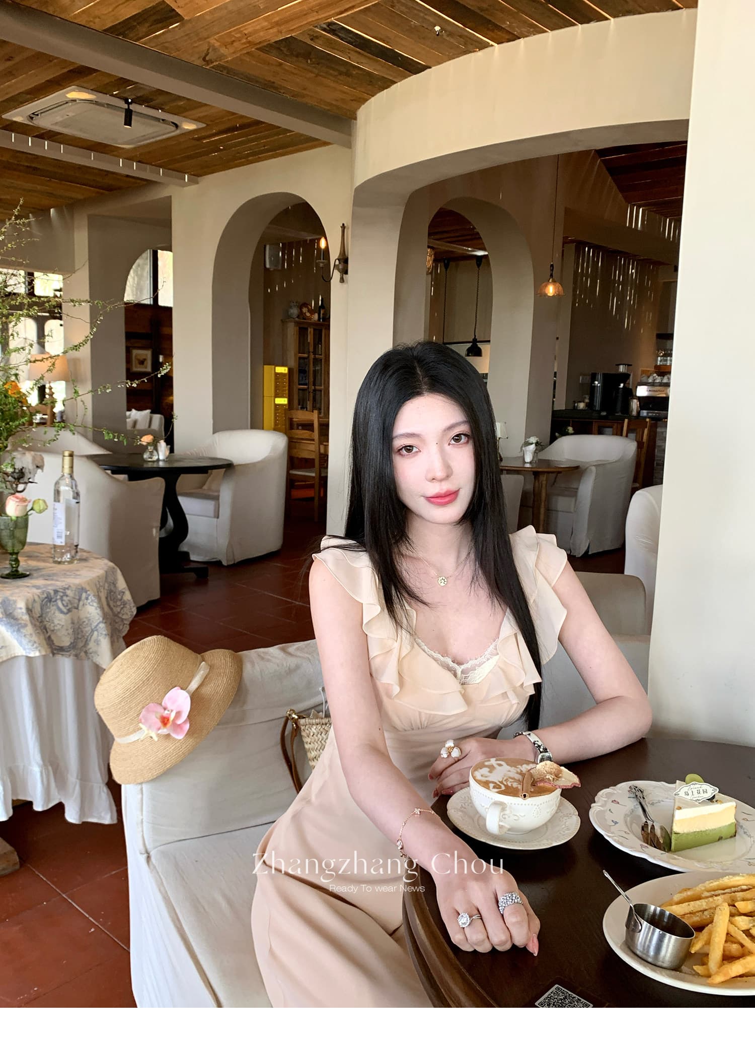 서주 장 챕터 그는 Cypress 로렐 프릴 슬립 쉬폰 여성 드레스 프랑스식 부드러운 허리 수축 휴가 길다 치마 상세 이미지 9