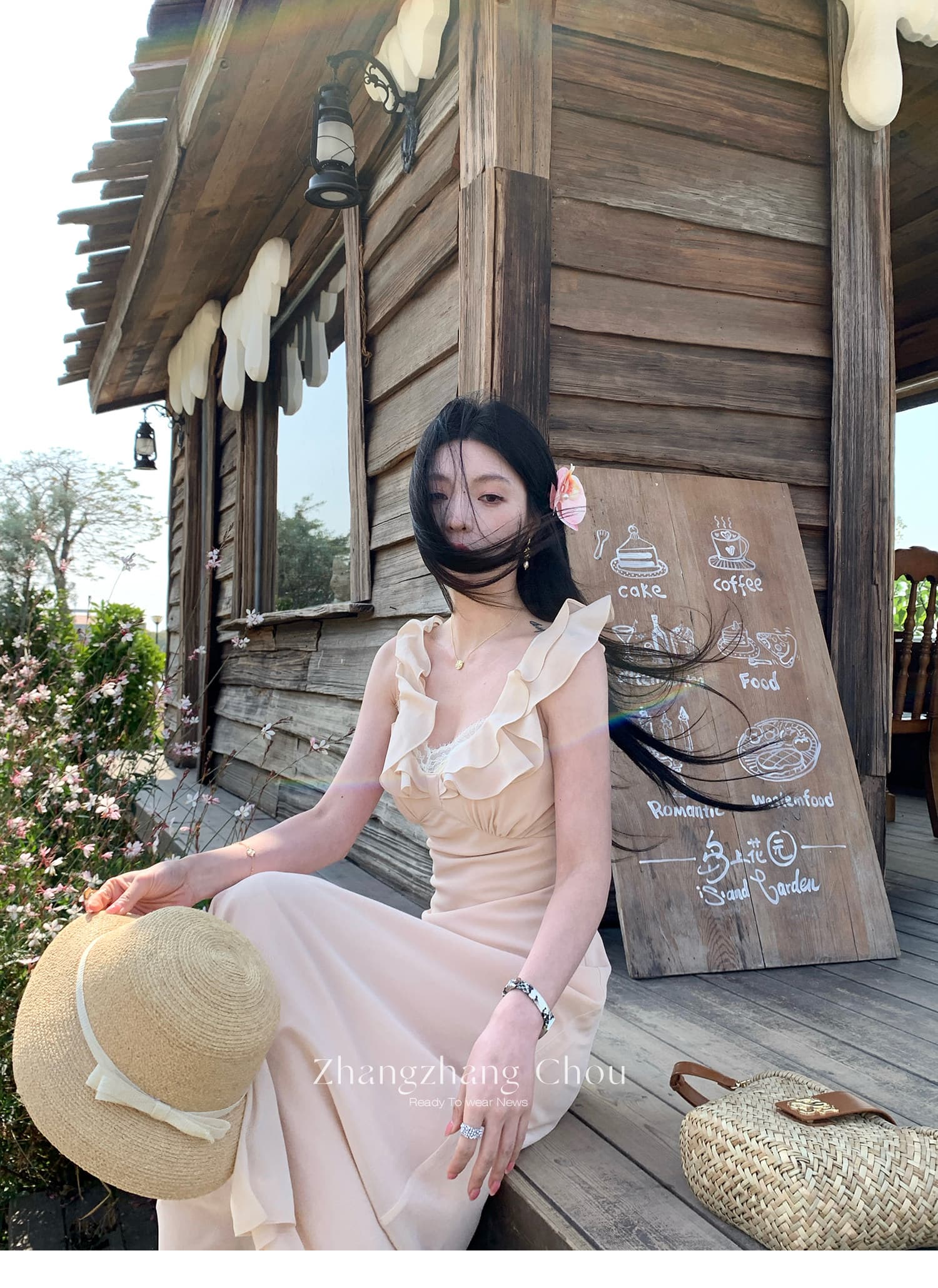 서주 장 챕터 그는 Cypress 로렐 프릴 슬립 쉬폰 여성 드레스 프랑스식 부드러운 허리 수축 휴가 길다 치마 상세 이미지 10