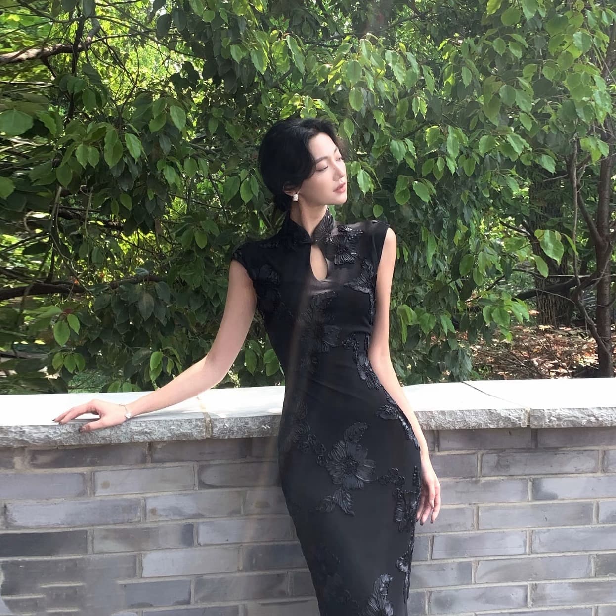 작성자 옥 청 해피 새로운 중식 검정색 무거운 작업 치파오 드레스 이미지 2