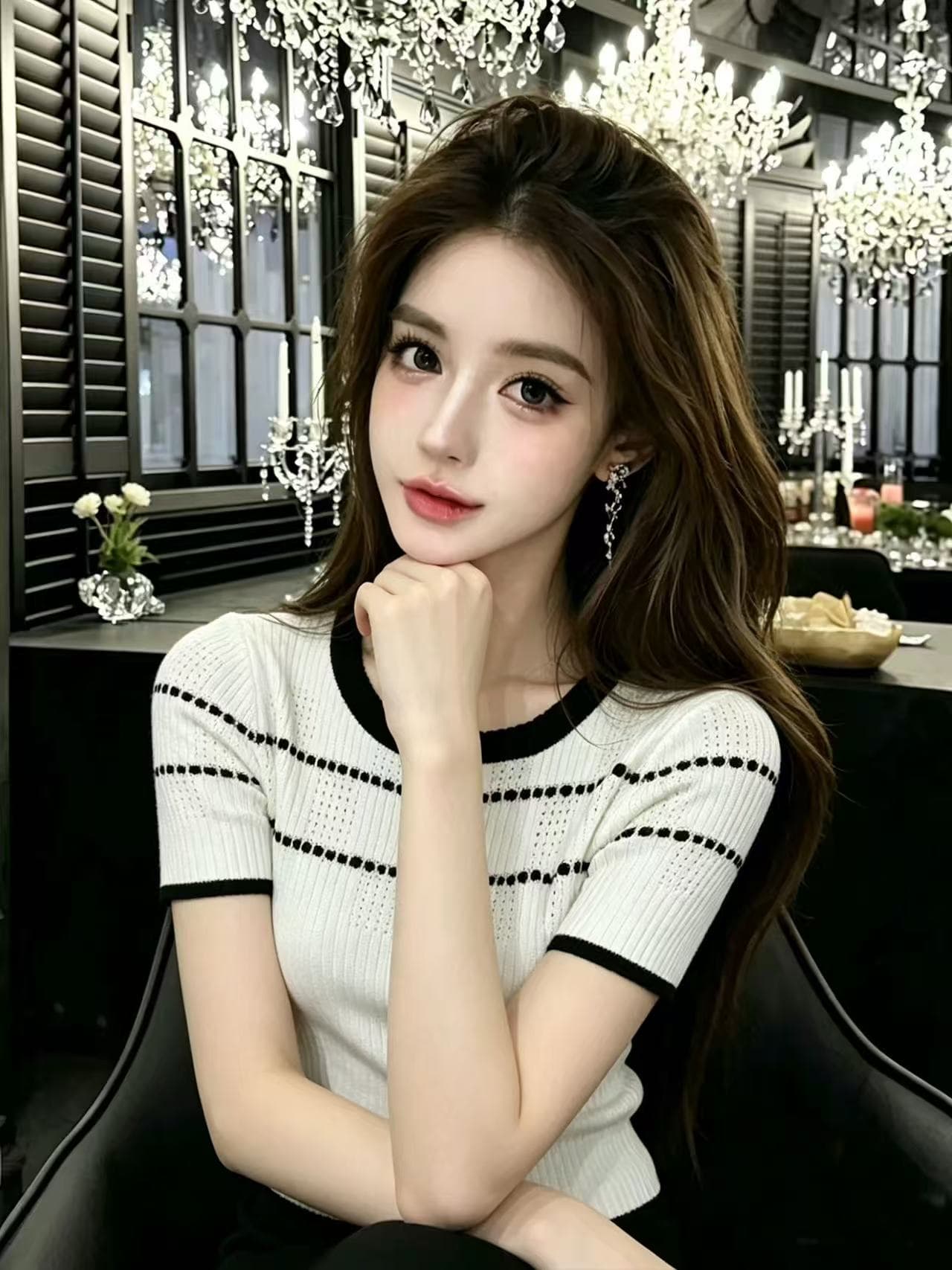 liheyu 프랑스식 작은 샤넬 스타일 라운드 넥 니트 스웨터 여성 여름 새로운 배색 홀로우 아웃 빛 럭셔리 품격 긍정적 인 어깨 티셔츠 상세 이미지 3