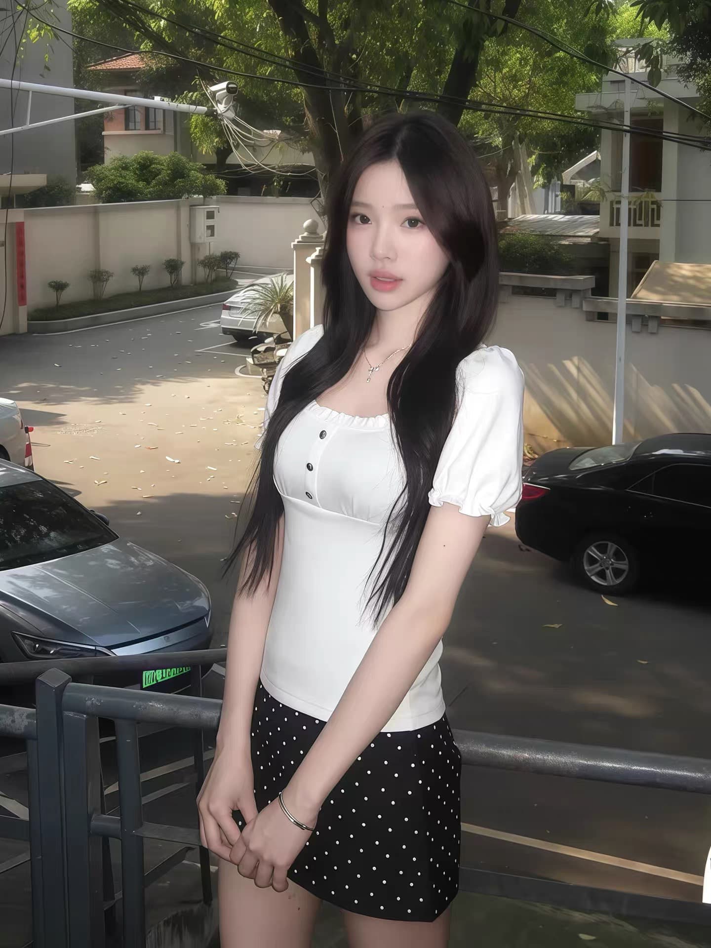 순수한 욕망 핫걸 바람 광장 칼라 거품 소매 티셔츠 여성 여름 착용 가져 가라. 고급 센스 몸매 가꾸기 슬림해 보이는 패션 투피스 슈트 이미지 4