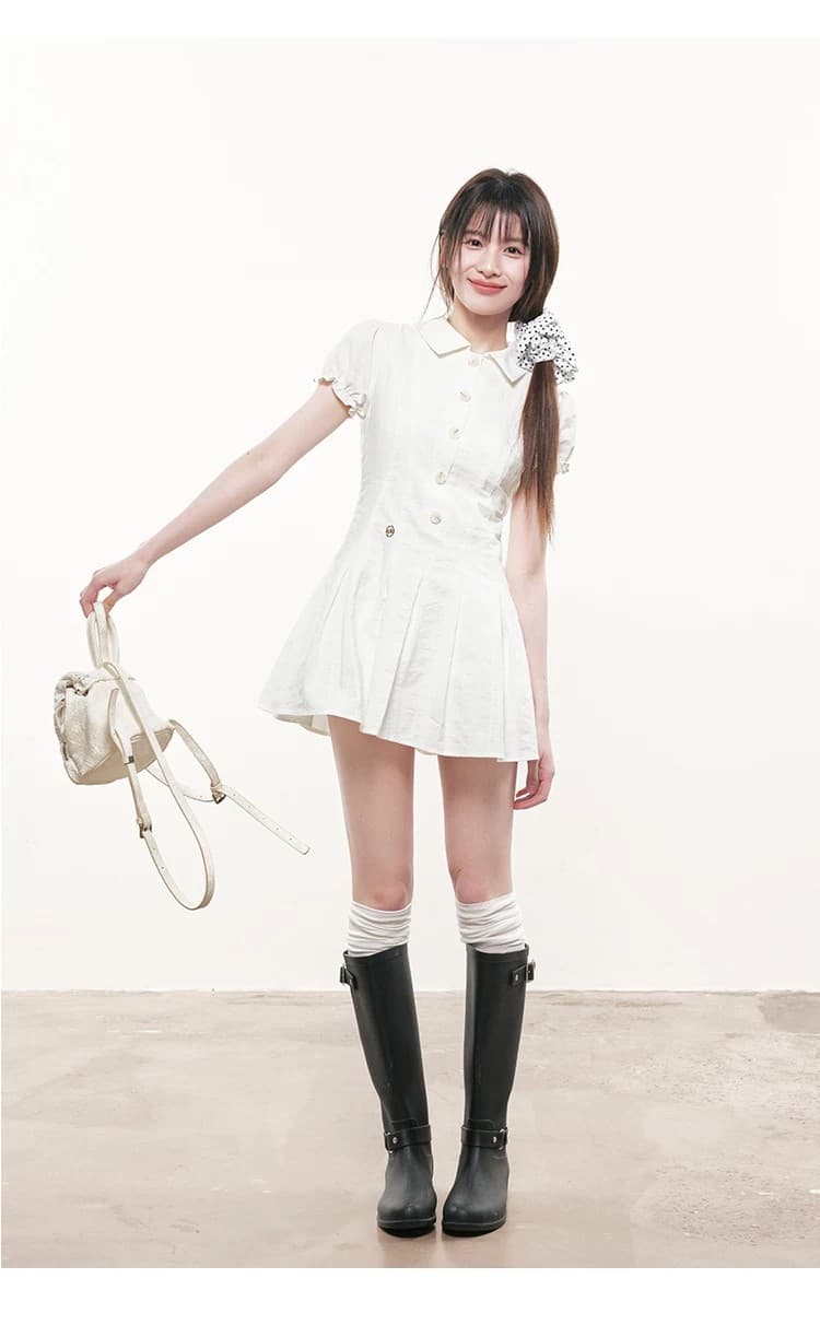 rpb brand 거품 소매 순면 셔츠 드레스 신선함 학원 스타일 허리 수축 슬림해 보이는 달콤함 반신 미니 스커트 상세 이미지 9