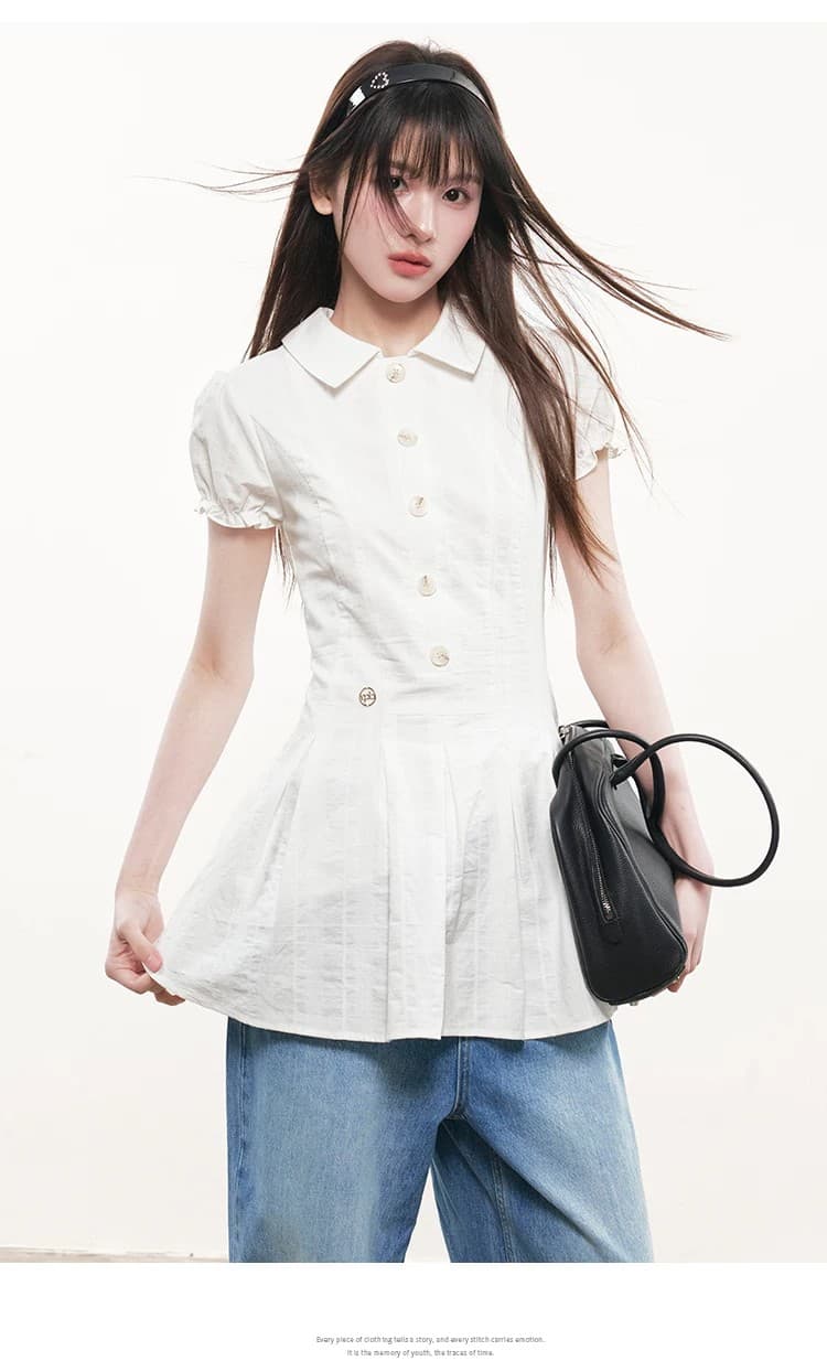 rpb brand 거품 소매 순면 셔츠 드레스 신선함 학원 스타일 허리 수축 슬림해 보이는 달콤함 반신 미니 스커트 이미지 3