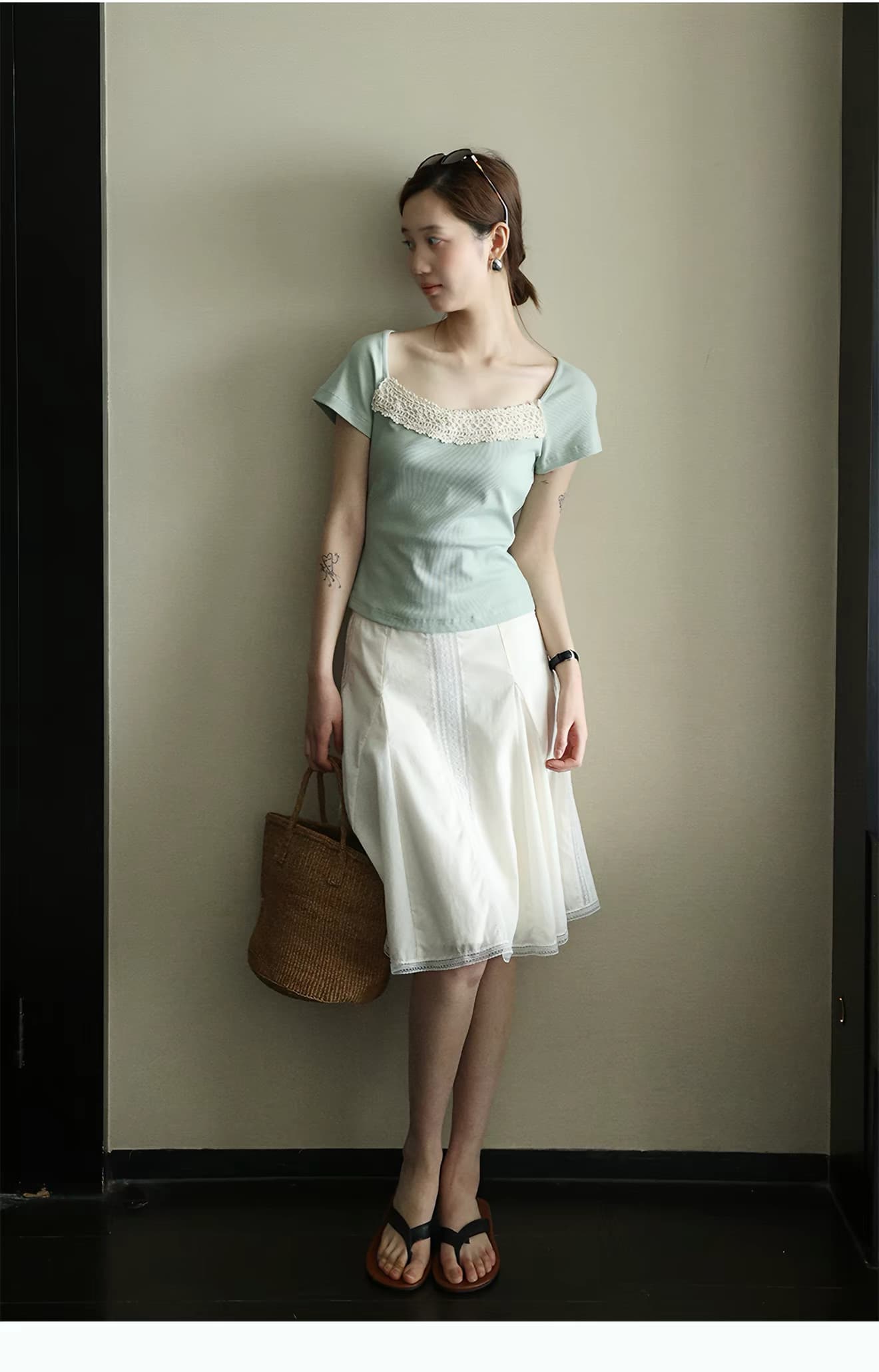 lalaglow 프랑스식 품격 출퇴근 다용도 레이스 조각 기타 자르다 조각 레이스 반신 스커트 여성 슬림해 보이는 A라인 스커트 상세 이미지 7