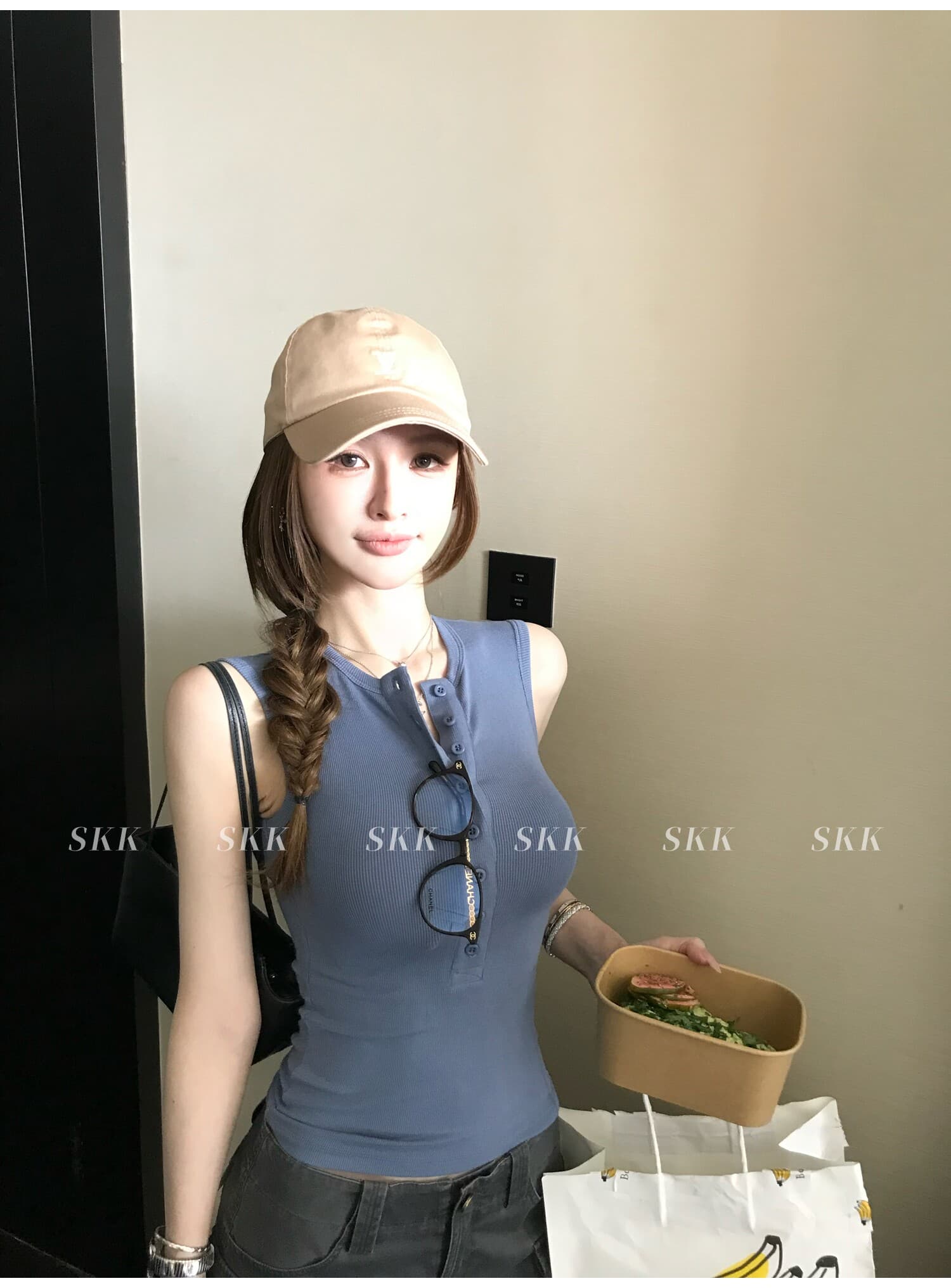 skk store 지연 남쪽 구멍 일기 분위기 여름 기타 버클 헨리 칼라 단어 조끼 맨위 민소매 작은 셔츠