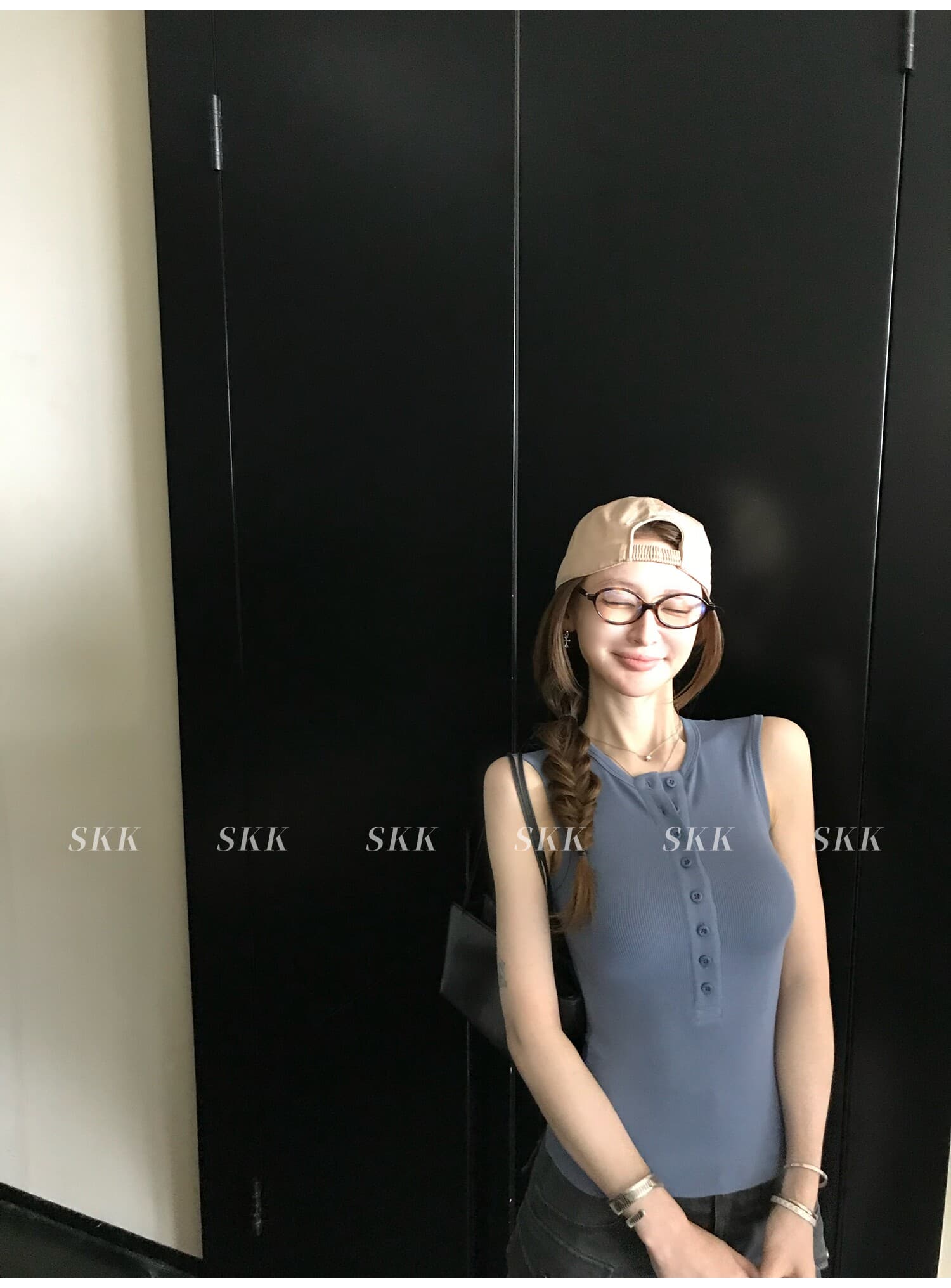 skk store 지연 남쪽 구멍 일기 분위기 여름 기타 버클 헨리 칼라 단어 조끼 맨위 민소매 작은 셔츠 상세 이미지 7