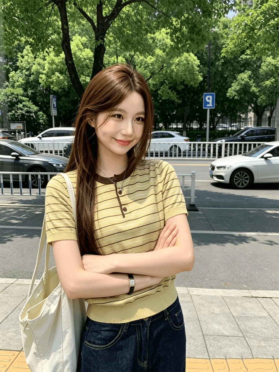 패치워크 색상 스트라이프 라운드 넥 긍정적 인 어깨 반팔 니트 스웨터 여성 여름 새로운 느긋한 바람 출퇴근 다용도 맨위 상세 이미지 14
