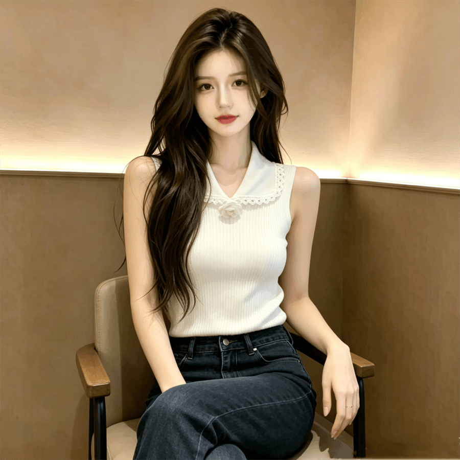배색 3 차원 꽃 니트 조끼 여성 여름 새로운 디자인 센스 품격 민소매 맨위 상세 이미지 2