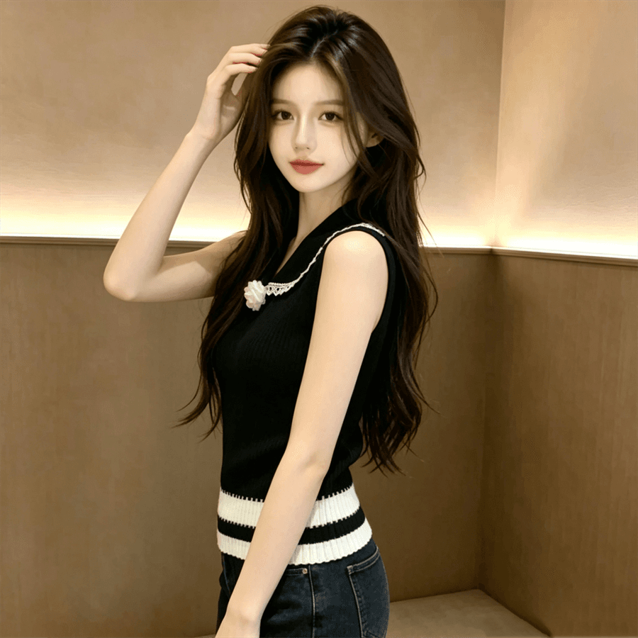 배색 3 차원 꽃 니트 조끼 여성 여름 새로운 디자인 센스 품격 민소매 맨위 상세 이미지 10