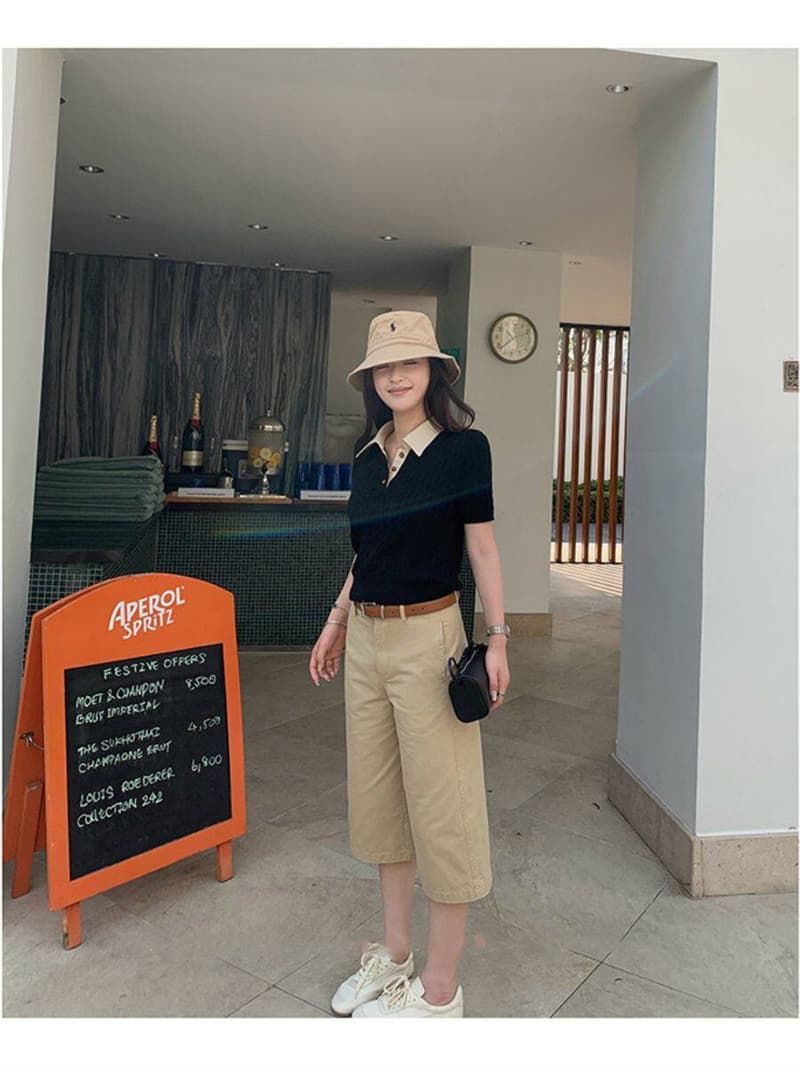새로운 레트로 꽈배기 POLO 칼라 반팔 티셔츠 여성 디자인 센스 몸매 가꾸기 슬림해 보이는 니트 풀오버 맨위 트렌디 상세 이미지 14