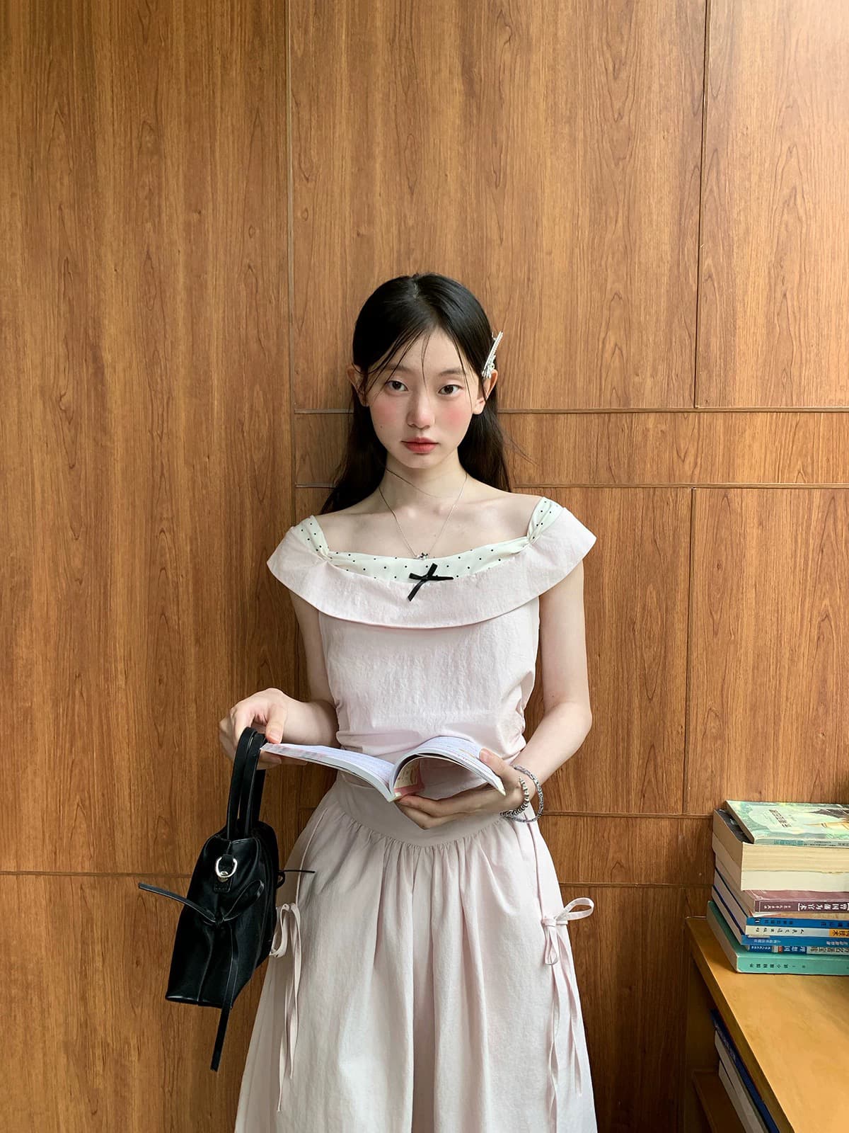 다우 시시 주간 녹색 레몬 여름 머리말 레트로 소녀 폴로 칼라 패치워크 허리 수축 롱 스커트 여름 허리 측면 펌프 로프 드레스 상세 이미지 6
