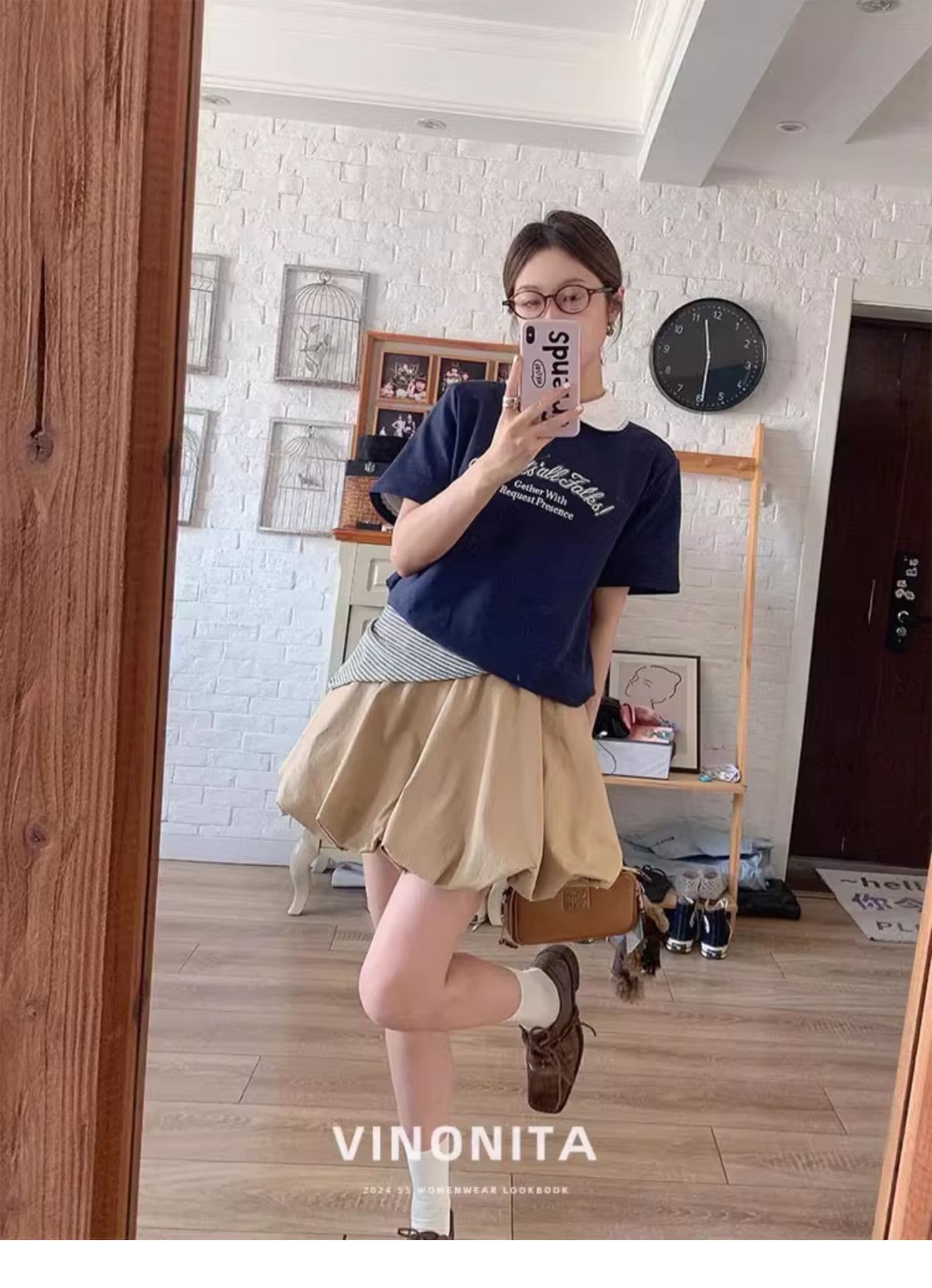 여름 자수 순면 맨위 플러스 퍼프 미니 스커트 작은 키 슈퍼 화재 카키 색 꽃밭 반신 치마 세트 상세 이미지 8