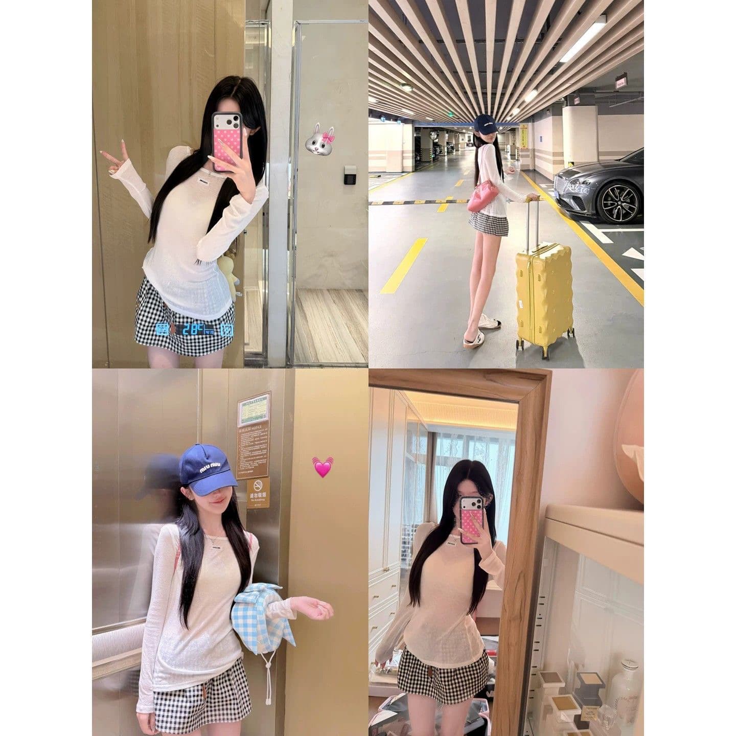 투피스 슈트 미니멀리즘 라운드 넥 자외선 차단 티셔츠 여성 봄 여름 익스트림 제인 바람 긴팔 맨위 체크무늬 반 스커트 치마 외부 가져 가라. 상세 이미지 6
