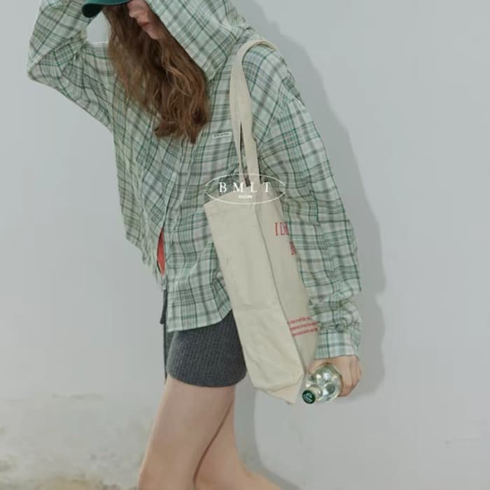 따뜻한 양 마이크로 긴팔 녹색 체크무늬 후드 셔츠 루즈핏 디자인 센스 자외선 차단 봄 여름 여성 이미지 3