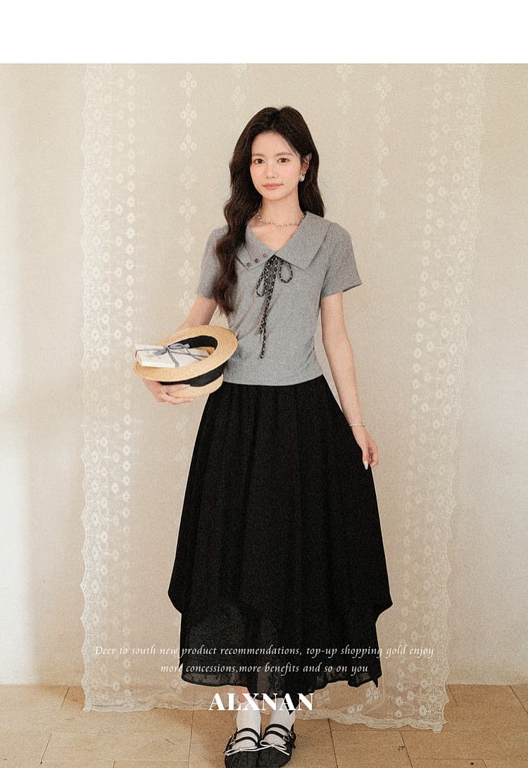 청 회색 부드러운 그림자 품격 회색 티셔츠 여성 26 여름 새로운 디자인 센스 연령 감소 몸매 가꾸기 반팔 맨위 상세 이미지 15