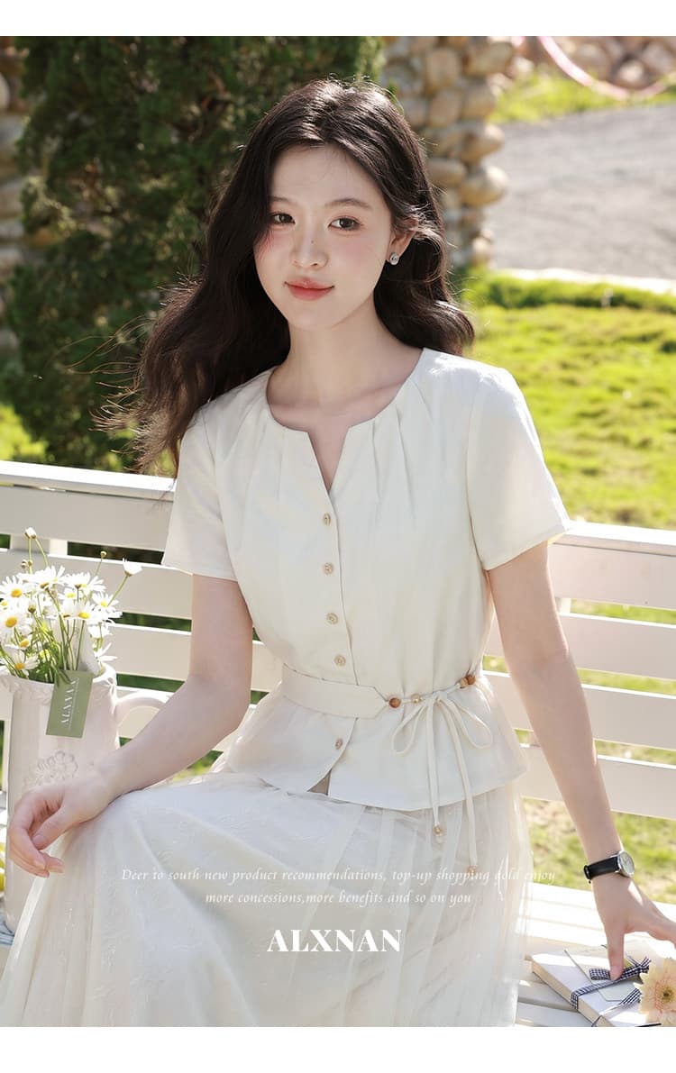 2026 여름 새로운 한 부서 미니멀리즘 품격 느긋한 허리 수축 슬림해 보이는 셔츠 맨위 여성 상세 이미지 8