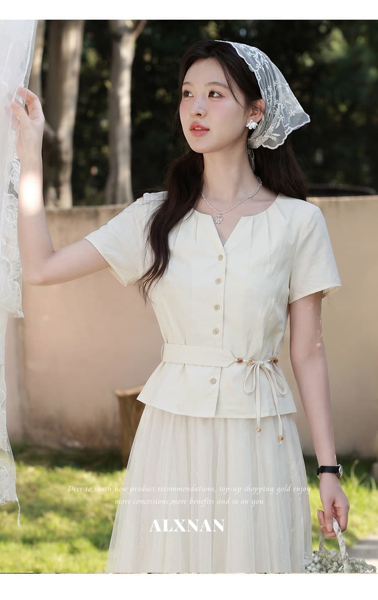 2026 여름 새로운 한 부서 미니멀리즘 품격 느긋한 허리 수축 슬림해 보이는 셔츠 맨위 여성 상세 이미지 9