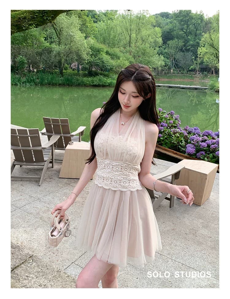 solo 폭발 폭발 구름 바람 청 순수한 욕망 망사 철자 레이스 여성 드레스 다양한 착용 법 허리 수축 퍼프 스커트 여름 이미지 3