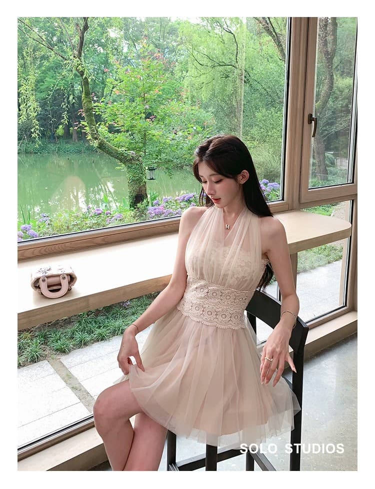 solo 폭발 폭발 구름 바람 청 순수한 욕망 망사 철자 레이스 여성 드레스 다양한 착용 법 허리 수축 퍼프 스커트 여름 상세 이미지 3