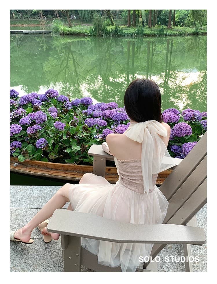 solo 폭발 폭발 구름 바람 청 순수한 욕망 망사 철자 레이스 여성 드레스 다양한 착용 법 허리 수축 퍼프 스커트 여름 상세 이미지 7