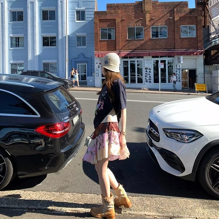 realzz official 하나 닝 챕터 챕터 mel 세련된 휴가 자카드 새틴 불규칙 패치워크 반 스커트 이미지 3