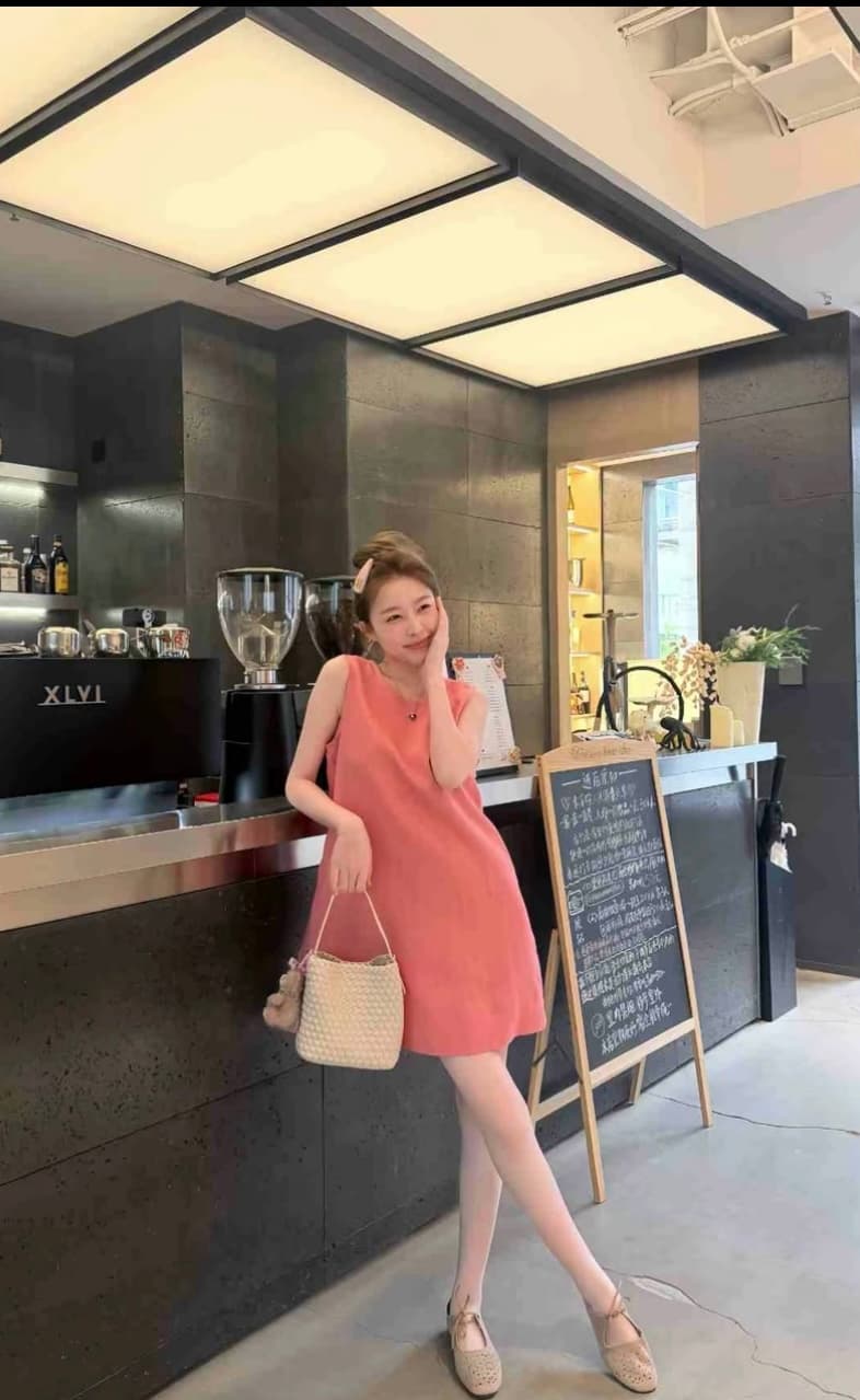 작은 뭐라구? 작은 라스베리 마음 여름 한 부서 민소매 주간 실크 아마 슬림해 보이는 조끼 스커트 루즈핏 상세 이미지 4