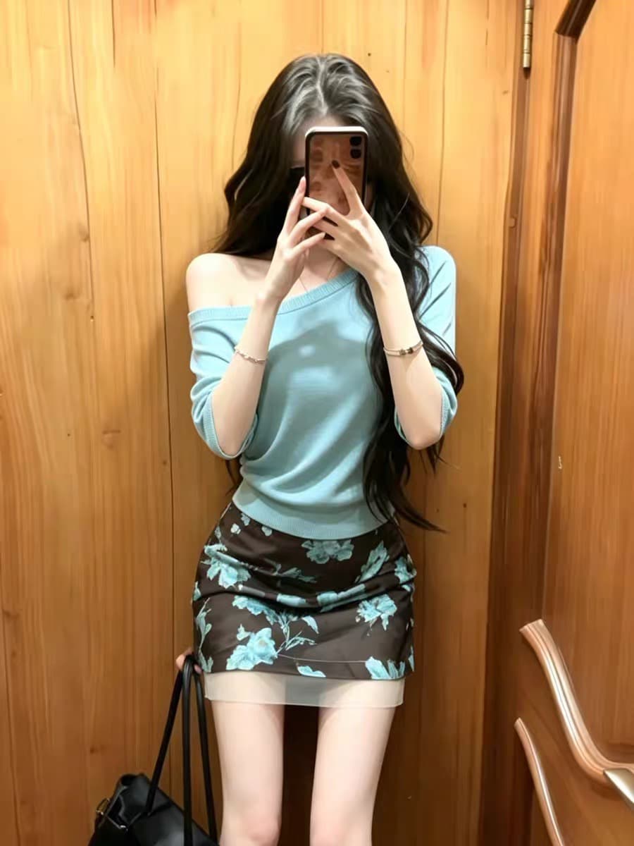 나비 윙 湖光 여름 빛 요리 한 바람 패션 꽃 헤일로 염색 반신 스커트 하이웨이스트 다용도 한 마디 타이트 스커트 치마 상세 이미지 2