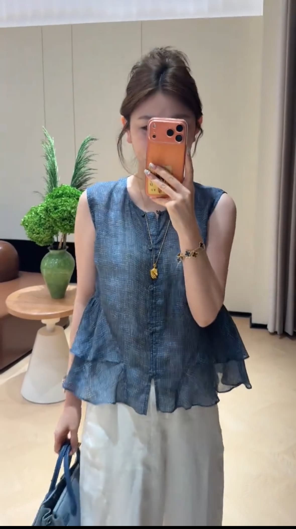 콩 추천 1682 여름 이중층 밑단 연령 감소 꽃무늬 민소매 작은 셔츠 레트로 디자인 센스 맨위 상세 이미지 4