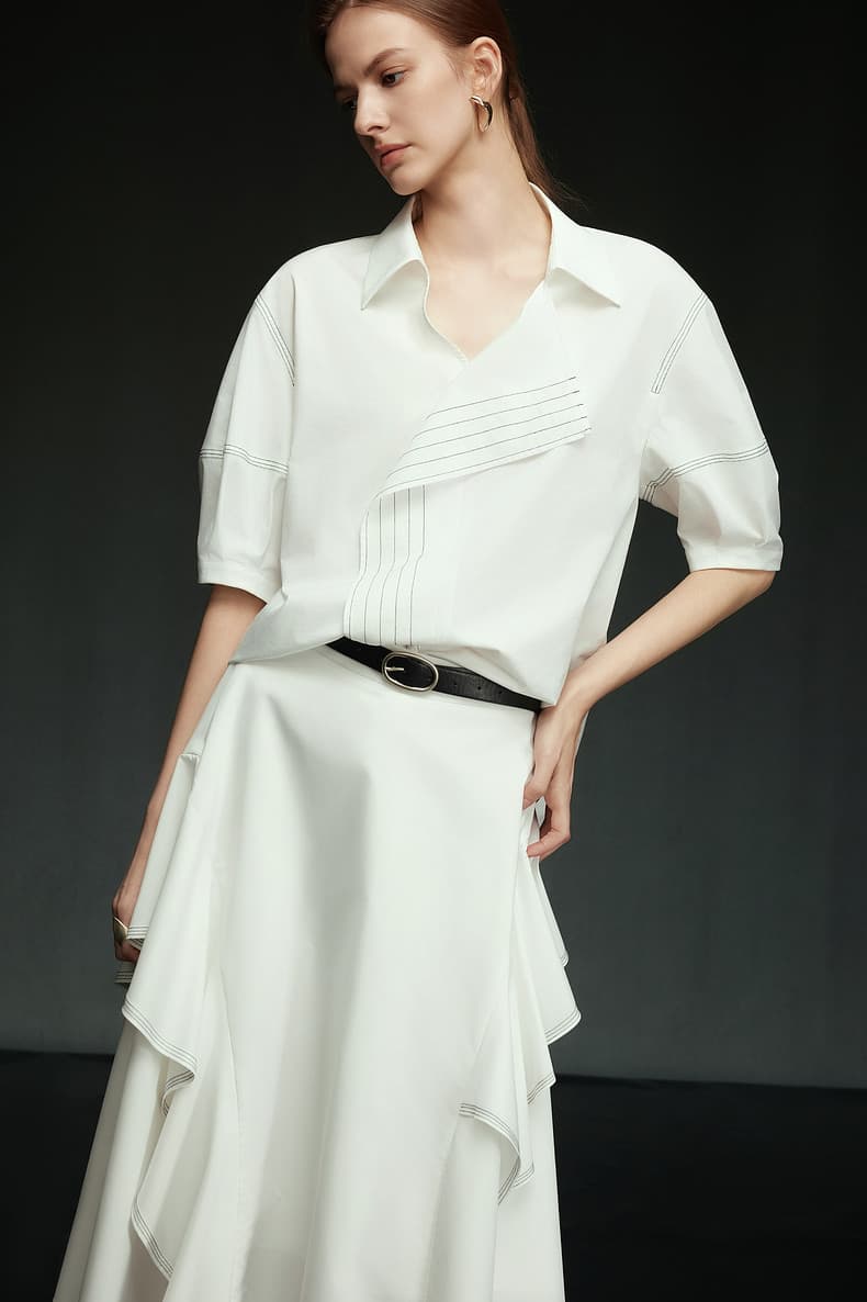 프랑스식 벌룬 소매 프릴 여성 셔츠 2026 여름 새로운 우아함 고유 한 폴로 칼라 출퇴근 바람 셔츠 상세 이미지 4