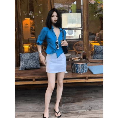 jiujiu&fs 지저우 소프트 캔디 여성 셔츠 여름 허리 수축 슬림해 보이는 작은 대중 디자인 센스 품격 한 여성 안감 상세 이미지 1