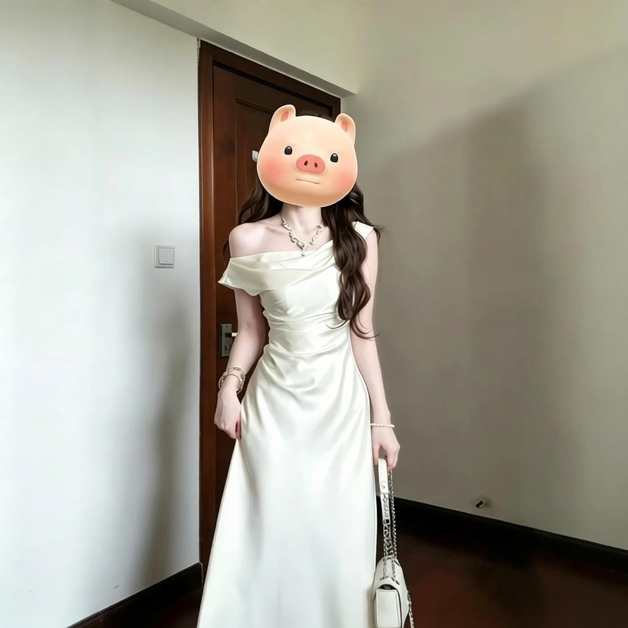프랑스식 고급 센스 비스듬한 어깨 새틴 여성 드레스 품격 참여 라이센스 예복 롱 스커트 이미지 4