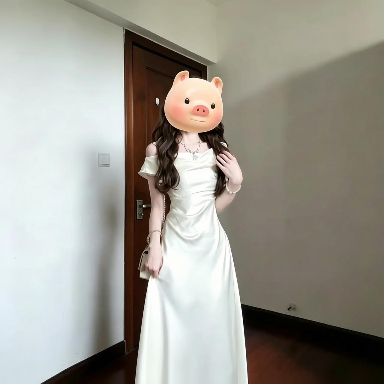 프랑스식 고급 센스 비스듬한 어깨 새틴 여성 드레스 품격 참여 라이센스 예복 롱 스커트 이미지 2