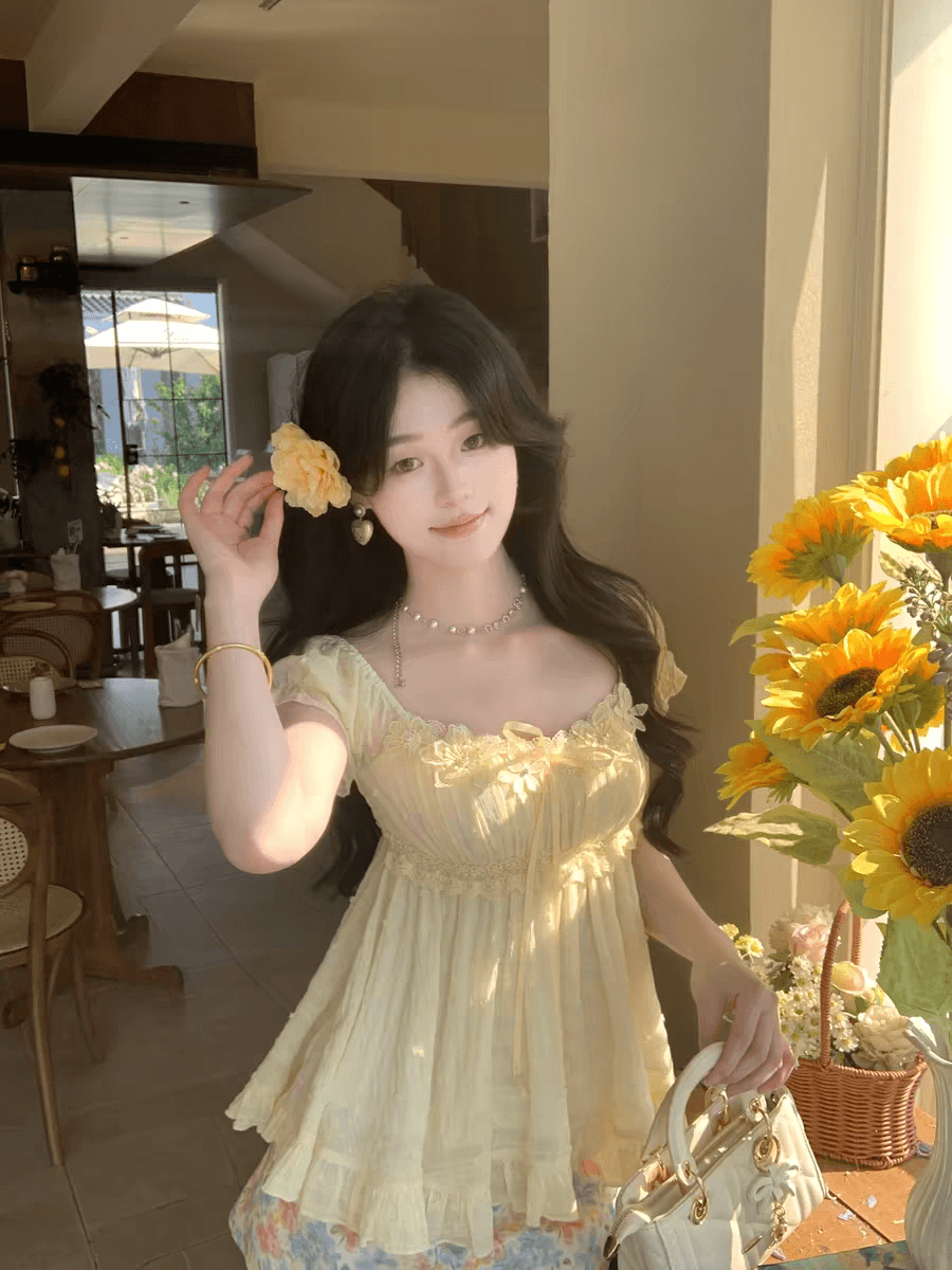 6 15 20 00 신제품 제한된 시간 9 접기 햇빛 바 필리핀 활력 광장 칼라 꽃무늬 하이웨이스트 반 스커트 세트 이미지 4