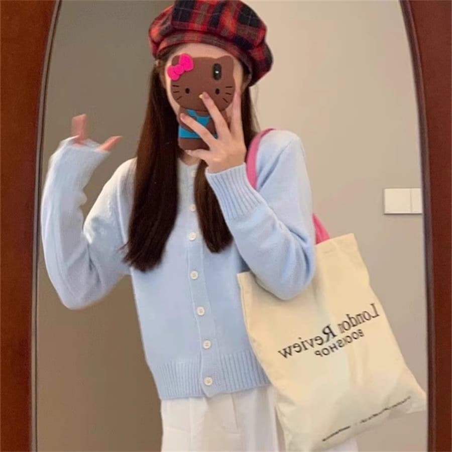 이른 가을 한 부서 착용 가져 가라. 부드러운 찹쌀 부드러운 바람 맨위 니트 스웨터 쇼트 스타일 외부 가져 가라. 느긋한 스웨터 오픈 가디건 여성 코트 이미지 2