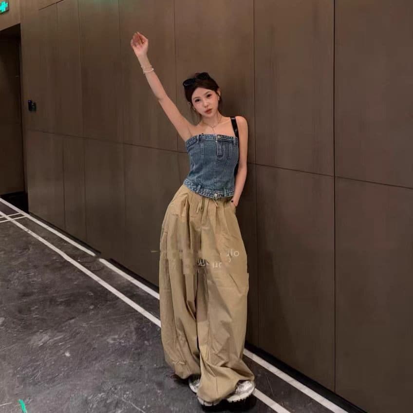 핫걸 데님 튜브탑 조끼 여성 작은 대중 몸매 가꾸기 섹시함 달콤한 매운맛 바람 포장 가슴 맨위 워크웨어 팬츠 이미지 4