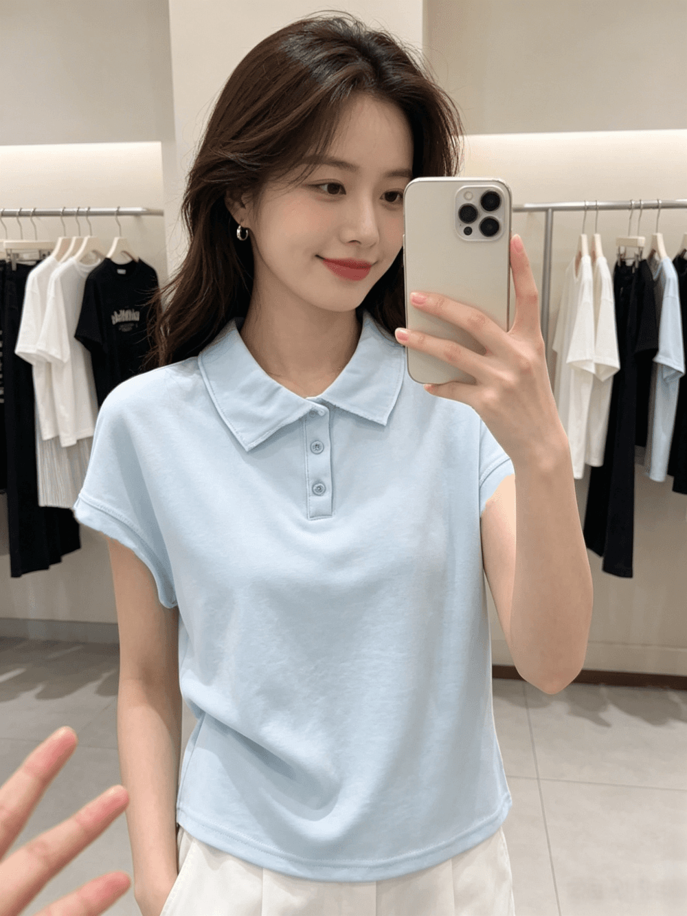 Feifei 소매 POLO 칼라 차가운 통기성 미니멀리즘 바람 티셔츠 여성 상세 이미지 7